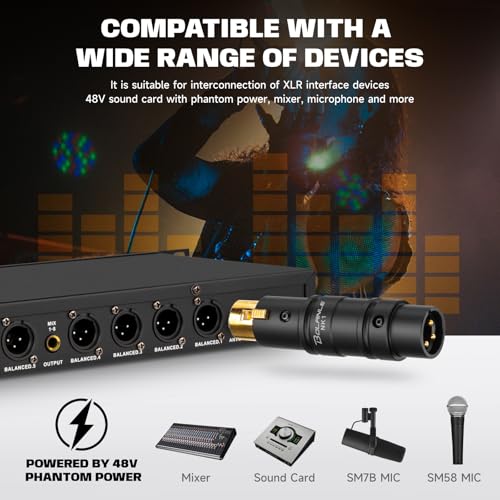 Bolanle Microphone Preamps 28dB Gain XLR Male to Female Adapter with Gold-Plated Connectors, 48V Phantom Power for SM7B/SM58 Mics, Mixer, Sound Card (Black) - Image 4