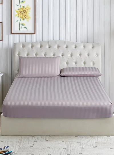 دوناتيلا طقم شرشف سرير مقلم 3 قطع مقاس مفرد ونص 150×200+ 30 سم, مايكروفايبر مقاوم للحساسية شرشف باطراف مطاط و2 غطاء وسادة