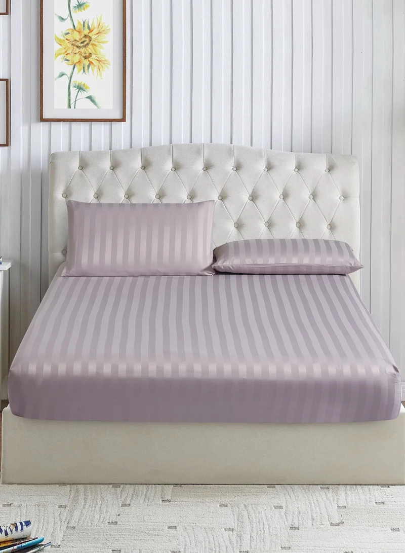 دوناتيلا طقم شرشف سرير مقلم 3 قطع مقاس مفرد ونص 150×200+ 30 سم, مايكروفايبر مقاوم للحساسية شرشف باطراف مطاط و2 غطاء وسادة