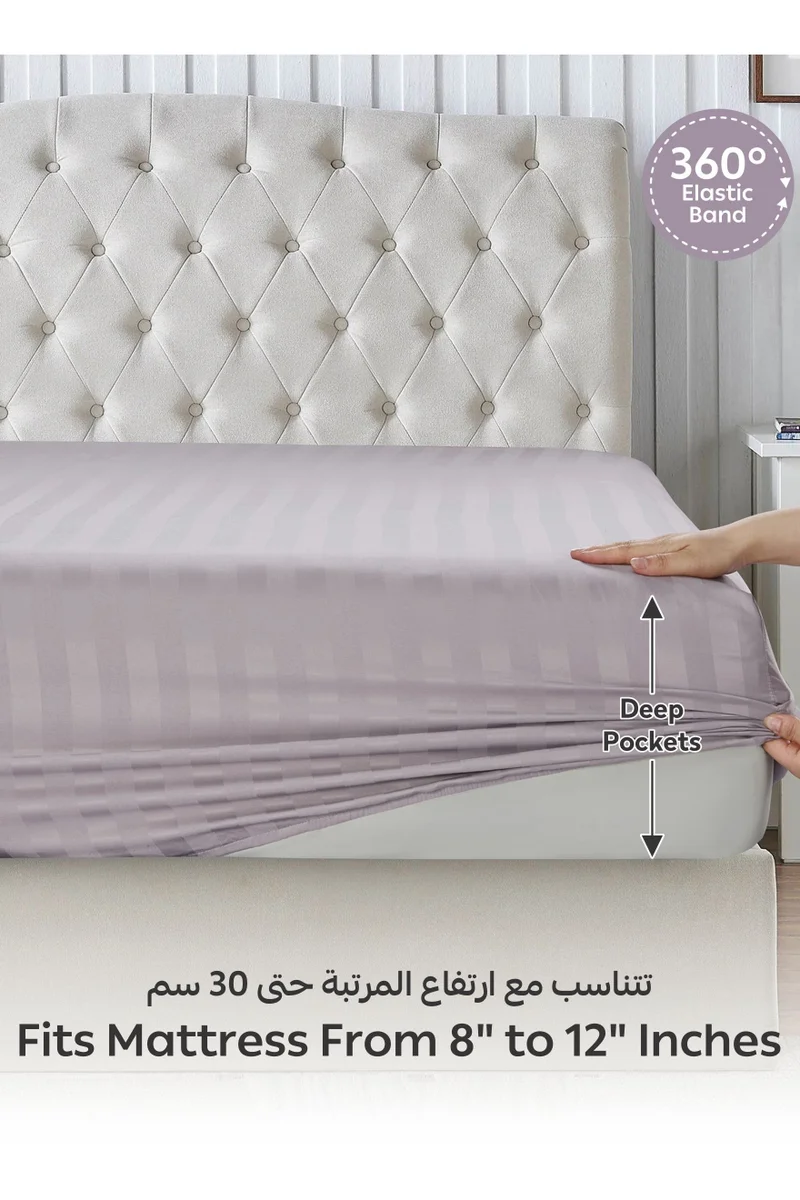 Donetella QUEEN (150X200cm) Premium 3 Piece – 150x200 cm Queen Striped Fitted Sheet , and 30 cm Deep Pocket, Secure All-Around Elastic Fit, No Excess Fabric.  | Best Price UAE
