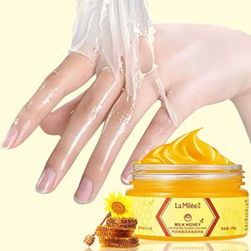 La Milee Hand Mask Milk Honey Peel Off Hand Wax Moisturizing Hydrating Nourishing Exfoliating Hand Film Hands Care paraffin110g - Image 1