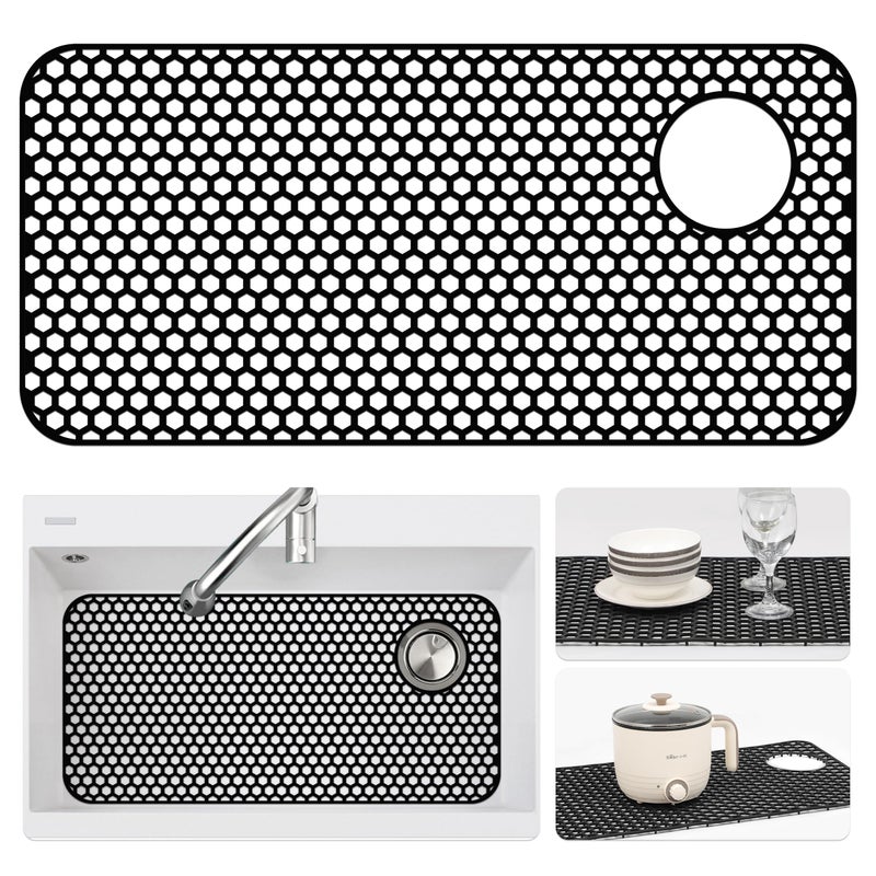 Bestjing Silicone Sink Protectors for Kitchen Sink 284x 143 Kitchen Protector Accessory NonSlip Heat Resistant Mat for Bottom of Farmhouse Porcelain Stainless SteelTop Right Drain HoleBlack - Image 2