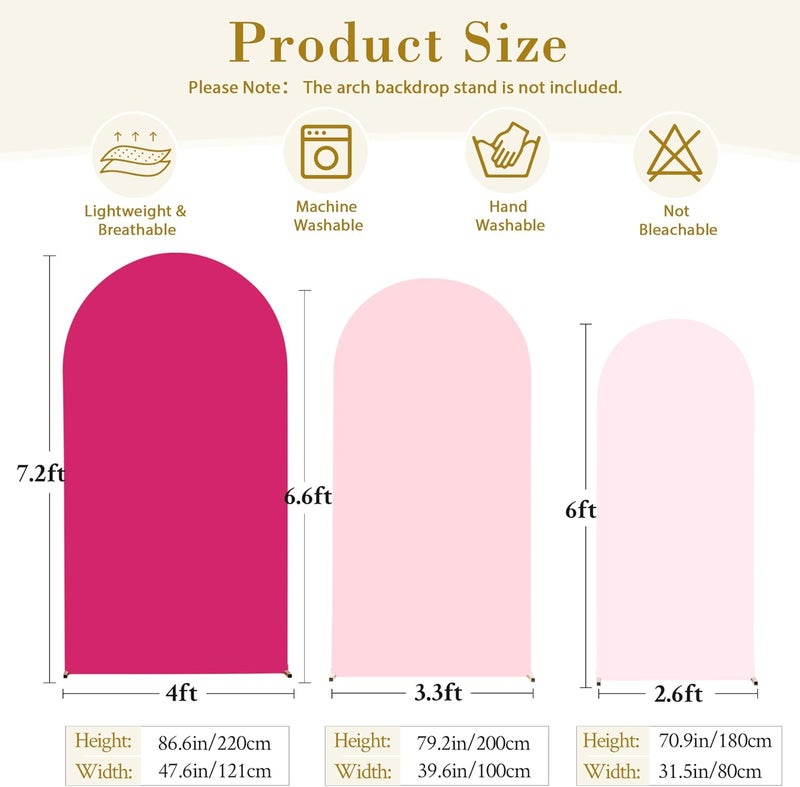 Suppromo Pink and Hot Pink Arch Backdrop Cover Set of 3-6ft, 6.6ft, 7.2ft Arch Covers Stretchy Backdrop Spandex Birthday Party Arch Stand Covers for Baby Shower Wedding Bridal Shower Background Decorations - Image 5