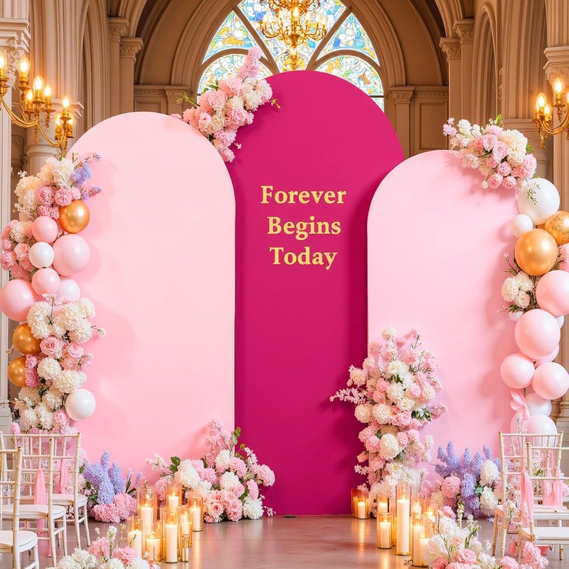 Suppromo Pink and Hot Pink Arch Backdrop Cover Set of 3-6ft, 6.6ft, 7.2ft Arch Covers Stretchy Backdrop Spandex Birthday Party Arch Stand Covers for Baby Shower Wedding Bridal Shower Background Decorations - Image 1