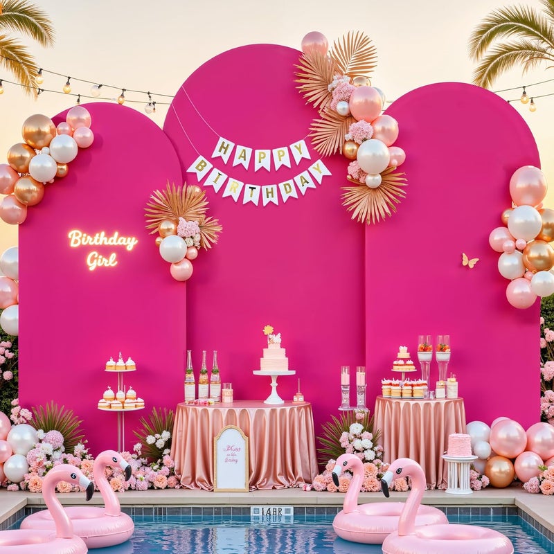Suppromo Pink and Hot Pink Arch Backdrop Cover Set of 3-6ft, 6.6ft, 7.2ft Arch Covers Stretchy Backdrop Spandex Birthday Party Arch Stand Covers for Baby Shower Wedding Bridal Shower Background Decorations - Image 4