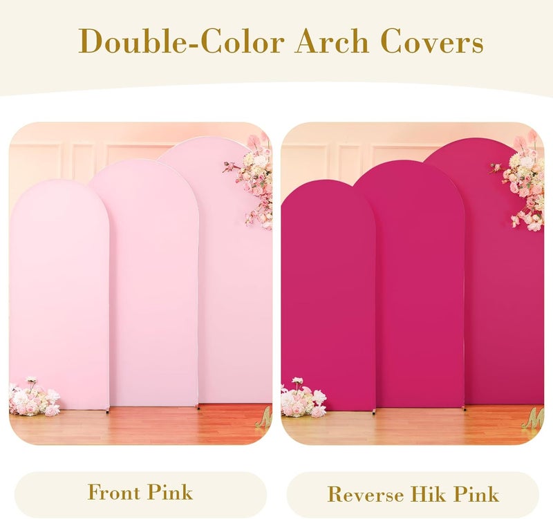 Suppromo Pink and Hot Pink Arch Backdrop Cover Set of 3-6ft, 6.6ft, 7.2ft Arch Covers Stretchy Backdrop Spandex Birthday Party Arch Stand Covers for Baby Shower Wedding Bridal Shower Background Decorations - Image 2