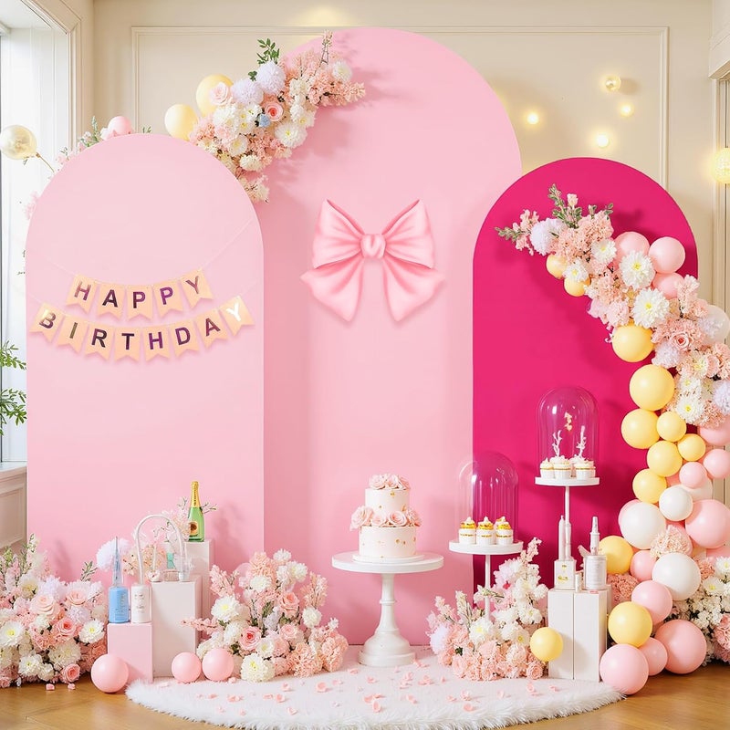 Suppromo Pink and Hot Pink Arch Backdrop Cover Set of 3-6ft, 6.6ft, 7.2ft Arch Covers Stretchy Backdrop Spandex Birthday Party Arch Stand Covers for Baby Shower Wedding Bridal Shower Background Decorations - Image 3