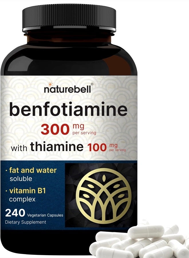 NatureBell Benfotiamine 300mg with Thiamine 100mg Per Serving | 240 Veggie Capsules – Essential Vitamin B1 Benfotiamine Supplement – Vegetarian Friendly - Image 1
