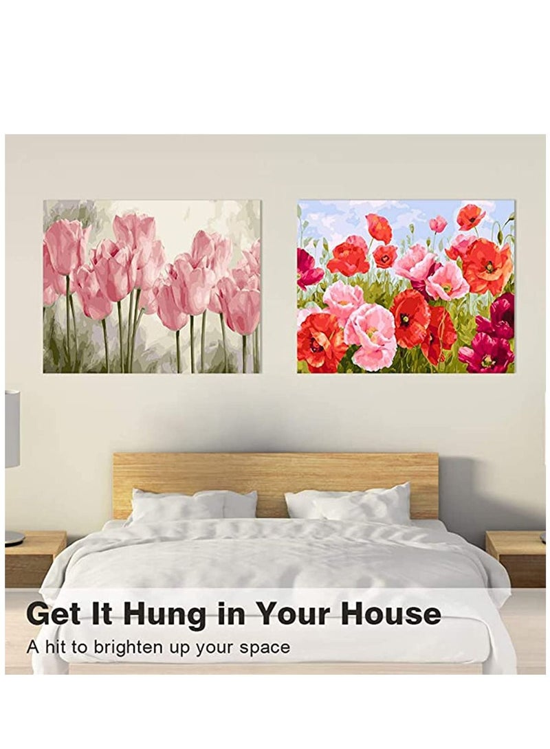 كاست ويف دهان DIY بالأرقام ، مجموعة طلاء زيت قماشية للأطفال والكبار ، 16 بوصة عرض × 20 بوصة رسم طلاء مع فرش طلاء ، صبغة أكريليك ، حرفة فنية لتزيين جدران المنزل - زهرة متطايرة - Image 2