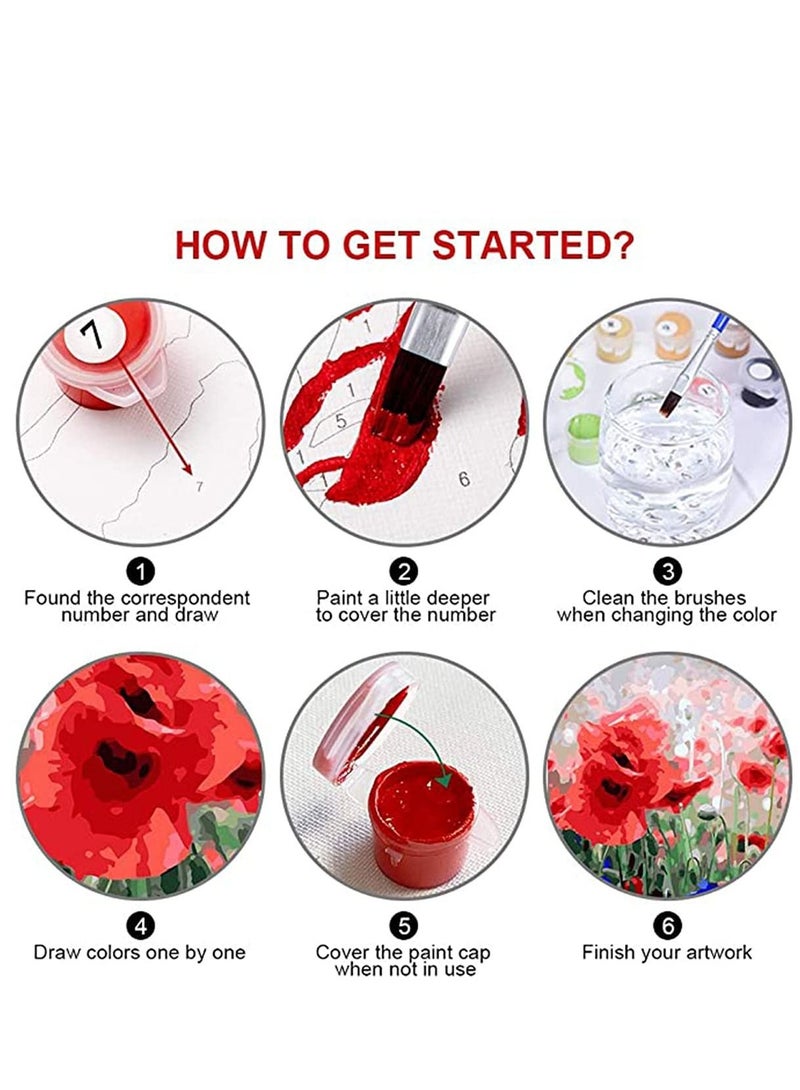 كاست ويف دهان DIY بالأرقام ، مجموعة طلاء زيت قماشية للأطفال والكبار ، 16 بوصة عرض × 20 بوصة رسم طلاء مع فرش طلاء ، صبغة أكريليك ، حرفة فنية لتزيين جدران المنزل - زهرة متطايرة - Image 4