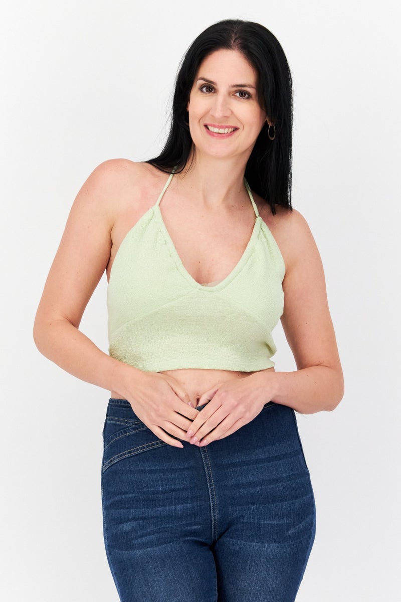 STEVE MADDEN Women Halter Neck Sleeveless Textured Top, Green - Image 1