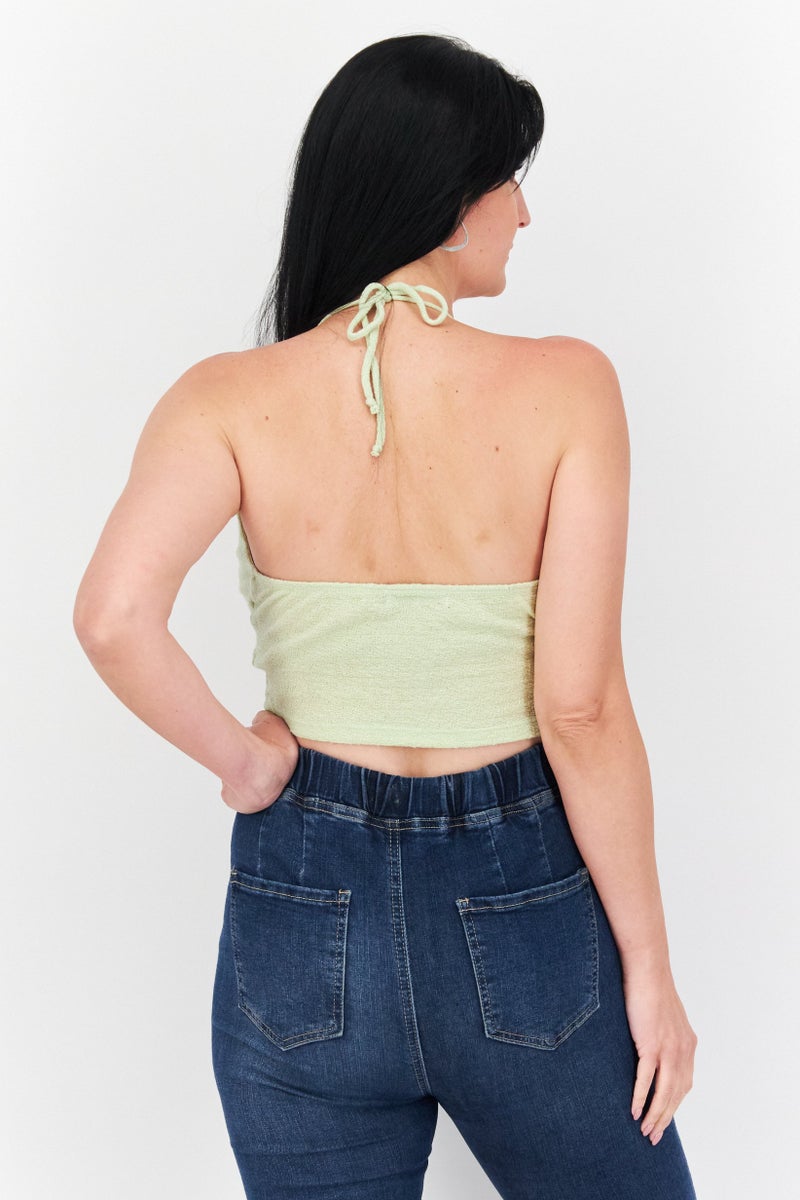STEVE MADDEN Women Halter Neck Sleeveless Textured Top, Green - Image 4