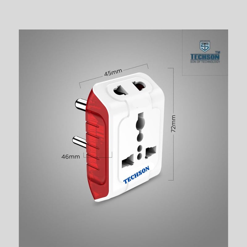 TECHSON TECHSON 6A 3 Pin Multi Plug Socket Travel Adapter with Universal Socket 3 Pin Multi Plug Extension SocketWhite and Red Pack of4  - Image 3