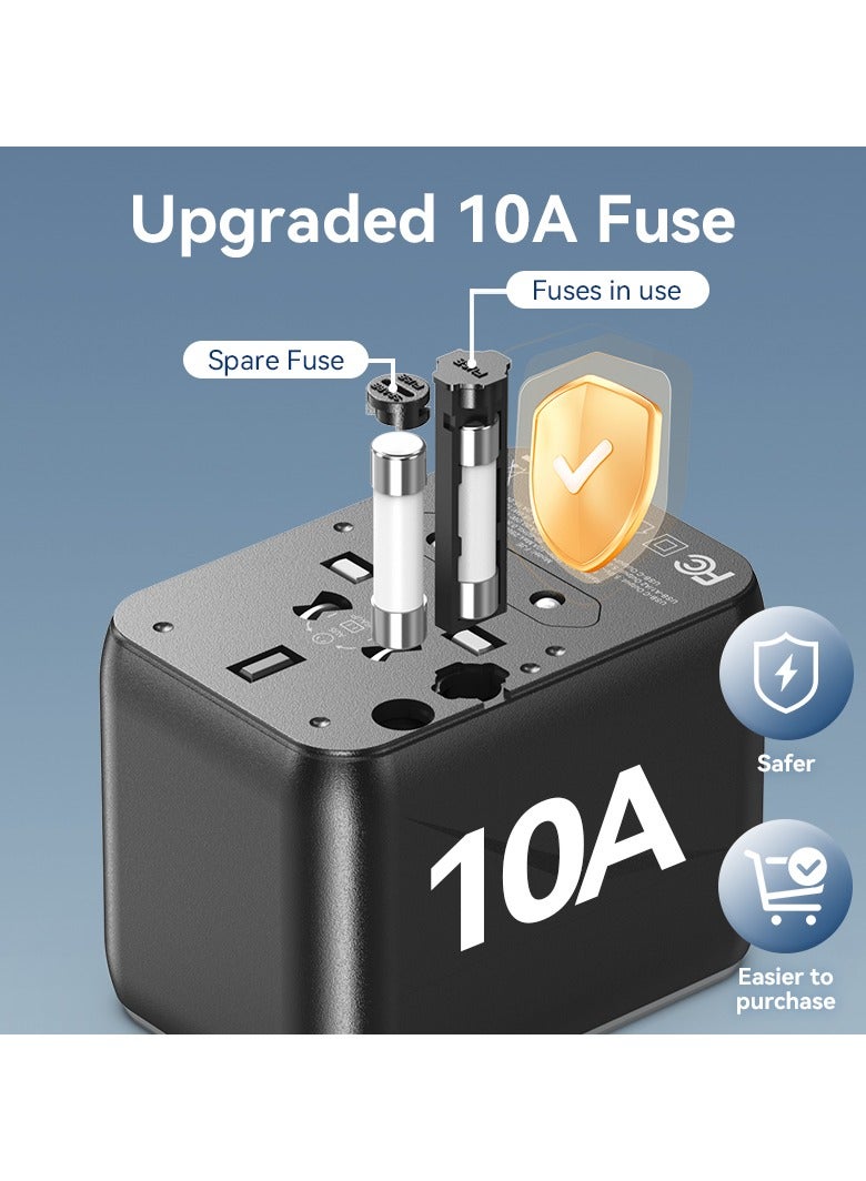 Vention 3-Port USB (C+A+A) Universal Travel Adapter, 20W/18W/18W Fast Charging, 2500W AC Output, Multi-Plug Worldwide Compatibility with US/UK/EU/AU Plug – FJEB0 - Image 3