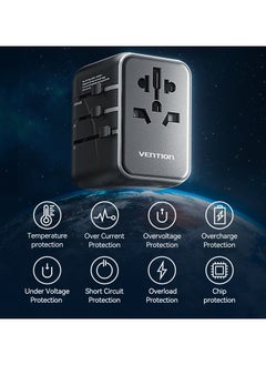VENTION Vention 3-Port USB (C + A + A) Universal Travel Adapter (20W/18W/18W) Black  - Image 4