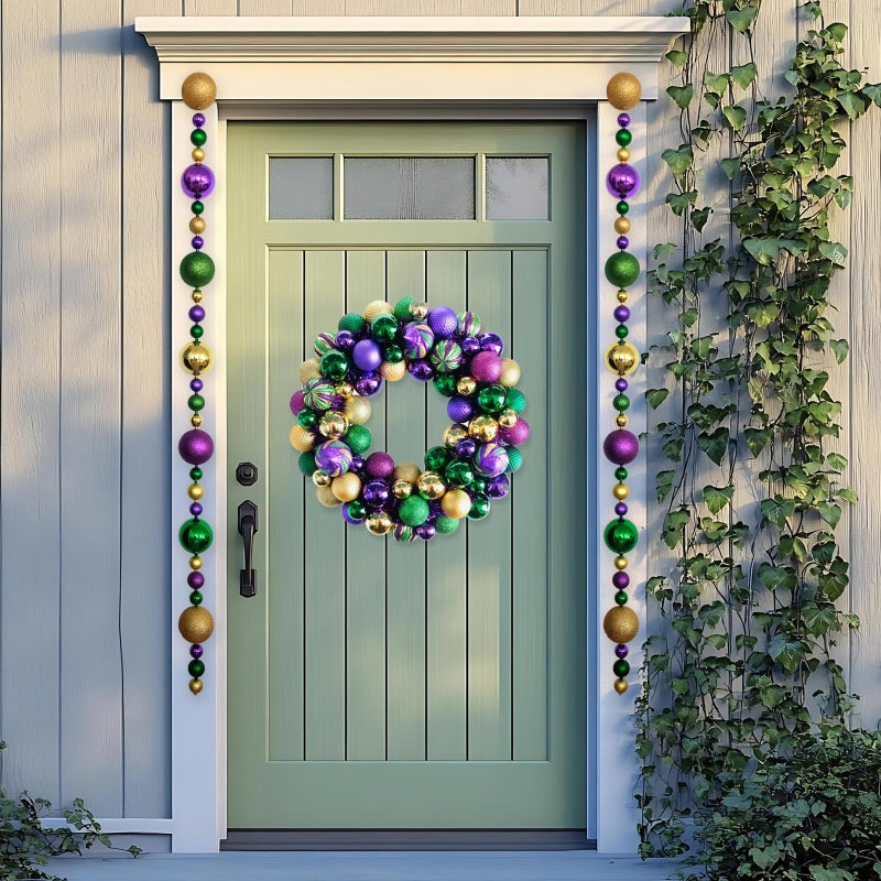 Bibelot Mardi Gras Garland, 6 Ft Mardi Gras Bead Garland with Purple Gold Green Metallic Balls, 2 Pack Festive Balls Ornaments for Mantel Party Decor Indoor Outdoor - Image 5