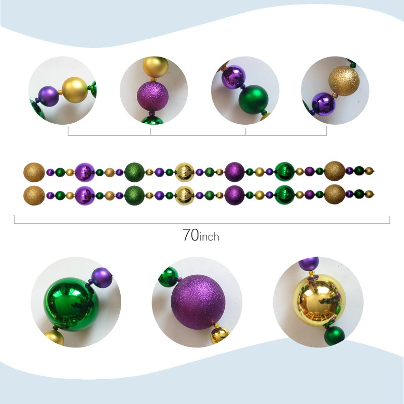 Bibelot Mardi Gras Garland, 6 Ft Mardi Gras Bead Garland with Purple Gold Green Metallic Balls, 2 Pack Festive Balls Ornaments for Mantel Party Decor Indoor Outdoor - Image 3
