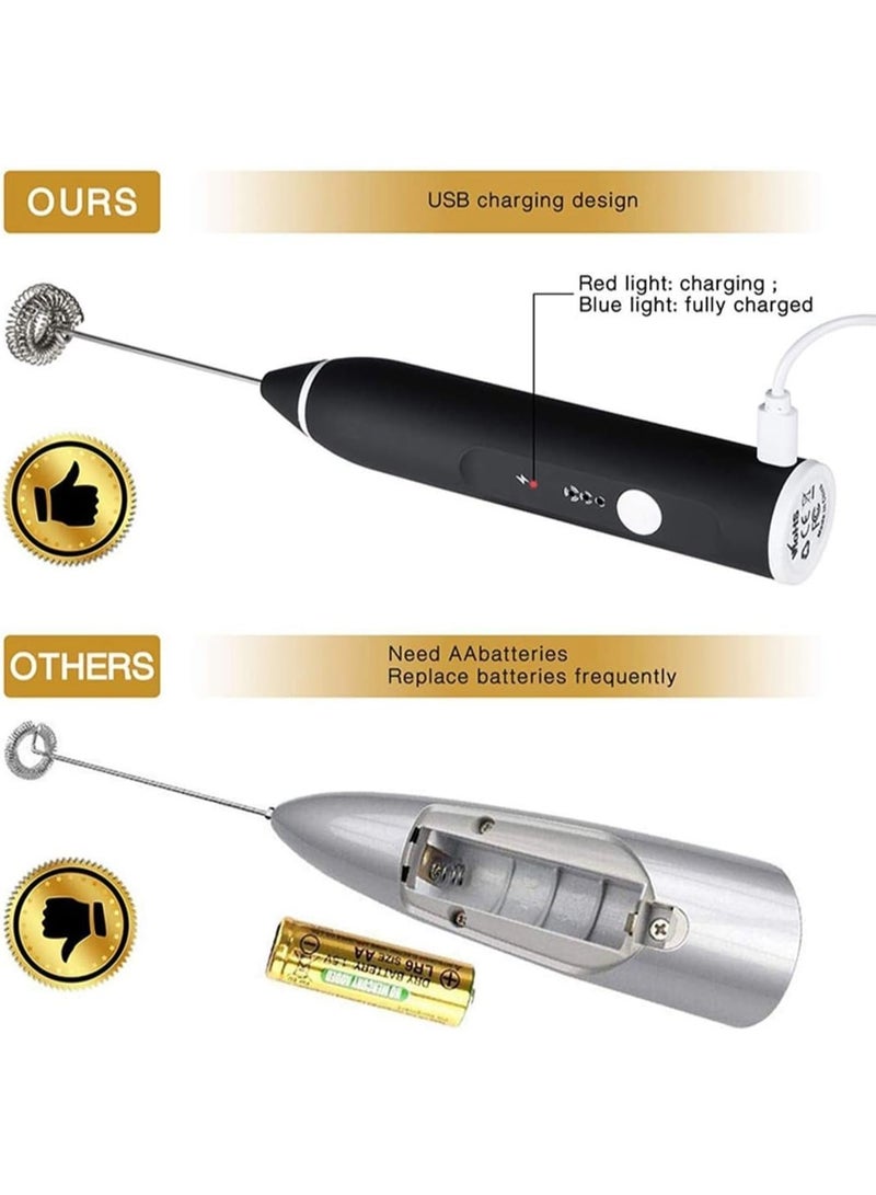 مضرب نسكافية قابل لإعادة الشحن ويحمل باليد ويعمل بـ3 سرعات قابلة للتعديل لصنع القهوة واللاتيه والكابتشينو مع مضرب إضافي للبيض - Image 3