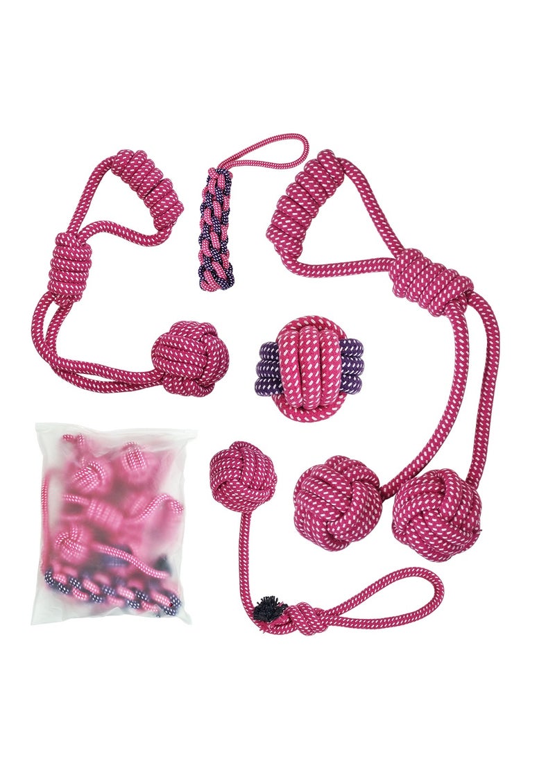 NNC PETS Combo pack of 5 rope toy, Durable and 100% cotton, Ideal for Medium to Large dogs, 45 cm Interactive chew toy for Dental health, Play, Aggressive, and Tug of War, Loop handle with rope ball, (Pink) - Image 1