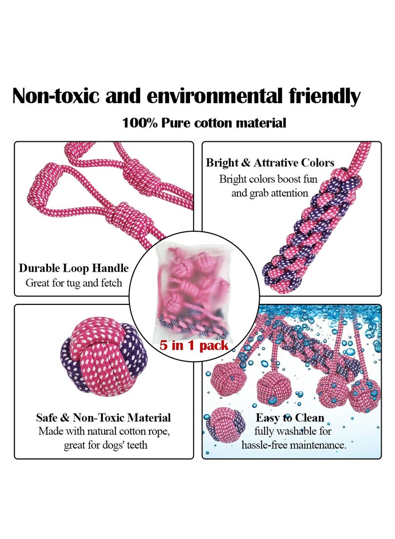 NNC PETS Combo pack of 5 rope toy, Durable and 100% cotton, Ideal for Medium to Large dogs, 45 cm Interactive chew toy for Dental health, Play, Aggressive, and Tug of War, Loop handle with rope ball, (Pink) - Image 3
