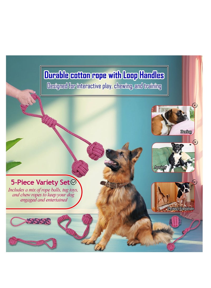 NNC PETS Combo pack of 5 rope toy, Durable and 100% cotton, Ideal for Medium to Large dogs, 45 cm Interactive chew toy for Dental health, Play, Aggressive, and Tug of War, Loop handle with rope ball, (Pink) - Image 4