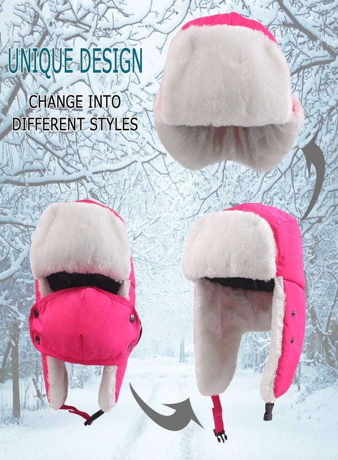 Zsedrut Winter Boy Trapper Trooper Hat Outdoor Warm Girls Ski Cap Windproof Mask Ear Flaps Hats for Kids, Rose Red-kids, 2-10 Years - Image 2