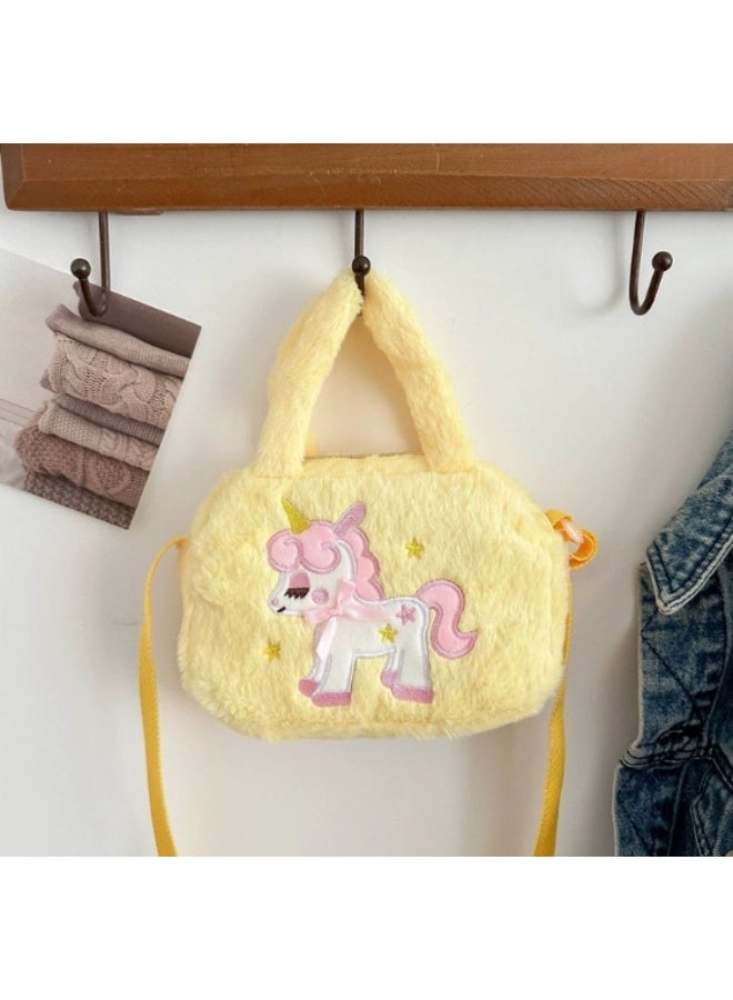 MissTiara Sunny Yellow Plush Unicorn Crossbody & Handheld Bag