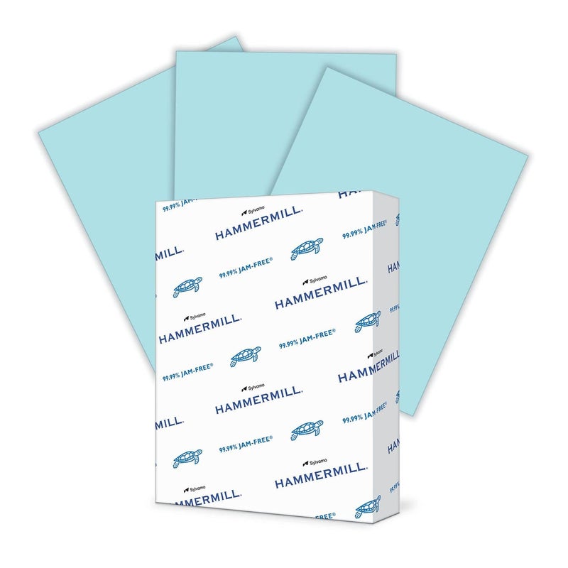 Hammermill ورق ملون من هامر ميل، ورق طباعة أزرق بوزن 20 رطل، 8.5 × 11-1 رزمة (500 ورقة) - صنع في الولايات المتحدة الأمريكية، ورق باستيل، 103309R - Image 1
