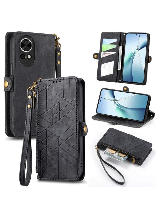 erorex Case For Huawei nova 13 Geometric Zipper Wallet Side Buckle Leather Phone Case - Image 1