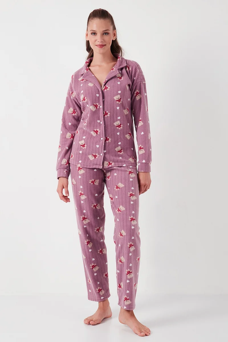 Lela Standard Fit Buttoned Polar Fleece Pajama Set Women's Pajama Set 6095615