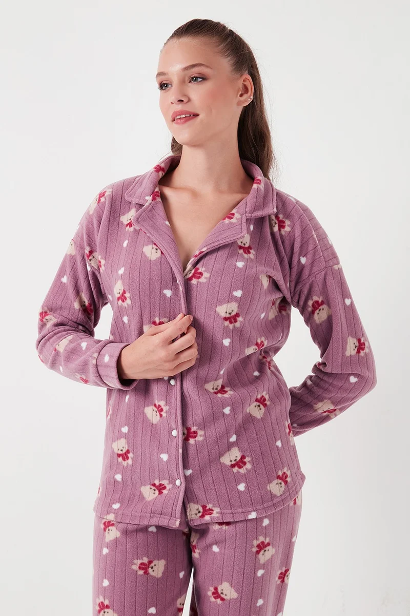 Lela Standard Fit Buttoned Polar Fleece Pajama Set Women's Pajama Set 6095615