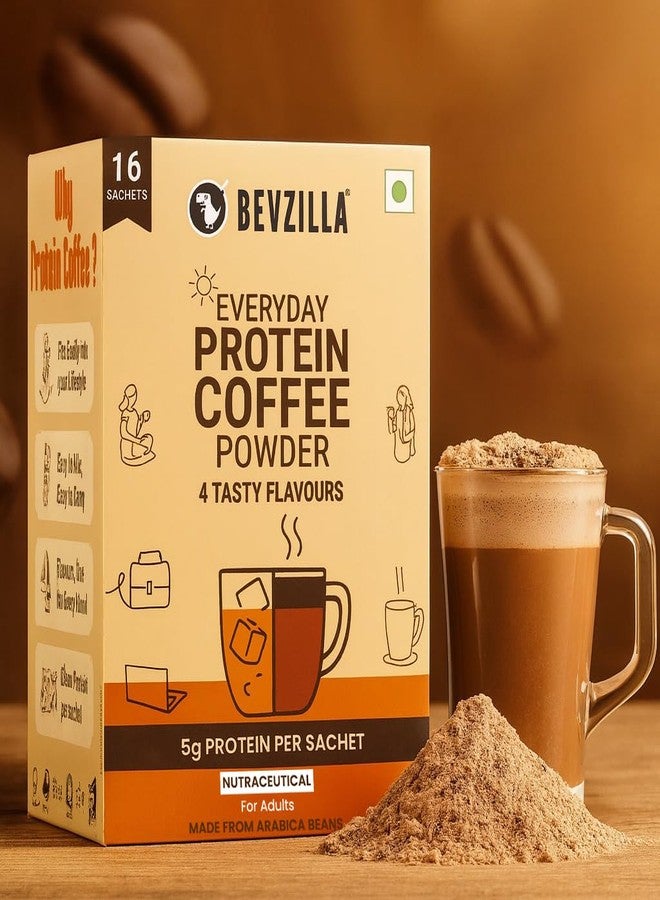 Bevzilla Everyday Protein Instant Coffee Powder Sachets |160 GM(16x10g)| 5g Protein Each | Arabica Coffee | No Added Sugar | Hot & Cold Coffee Premix for Energy & Fitness - Image 2