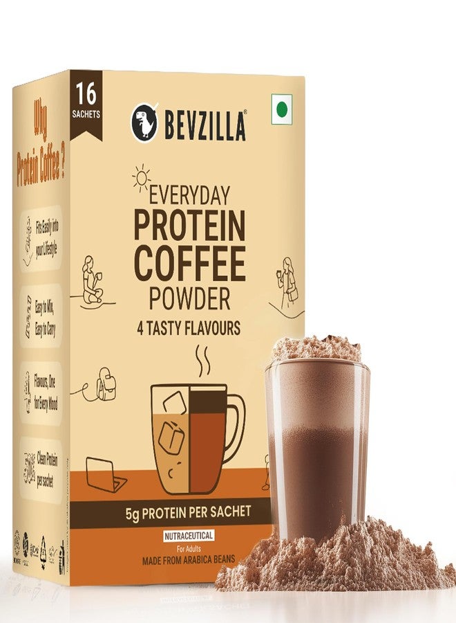 Bevzilla Everyday Protein Instant Coffee Powder Sachets |160 GM(16x10g)| 5g Protein Each | Arabica Coffee | No Added Sugar | Hot & Cold Coffee Premix for Energy & Fitness - Image 1