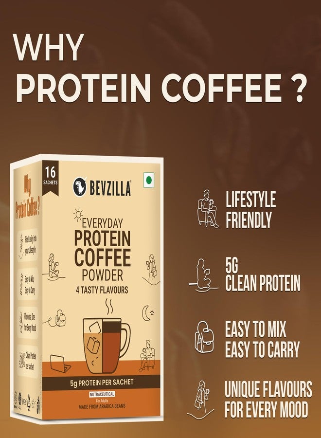 Bevzilla Everyday Protein Instant Coffee Powder Sachets |160 GM(16x10g)| 5g Protein Each | Arabica Coffee | No Added Sugar | Hot & Cold Coffee Premix for Energy & Fitness - Image 3