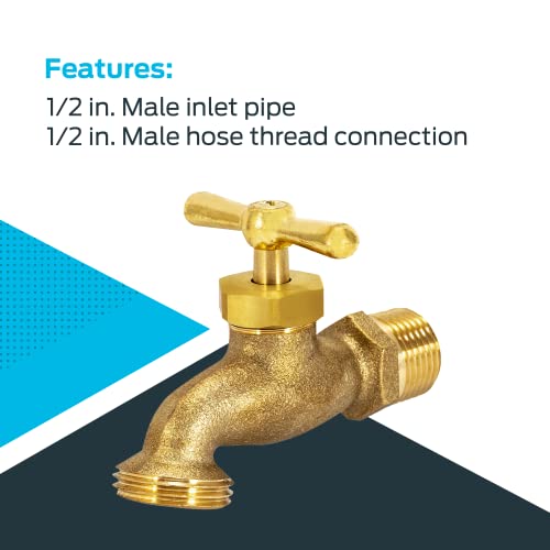 Eastman Irrigation Hose Bibb, 1/2 Inch MIP x 1/2 Inch MHT Outdoor Spigot, Brass Garden Valve, 20181 - Image 5
