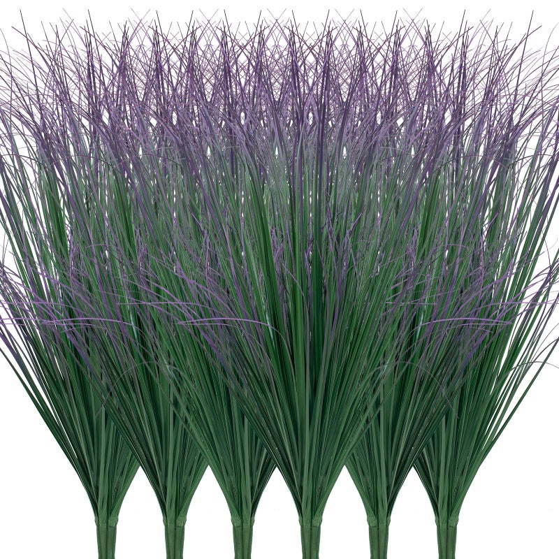 LUZOGA 24Pcs Artificial Grass Plants Faux Shrubs Wheat Grass Artificial Tall Grass Fake Plants for Outdoor DecorArtificial Greenery Stems Weed for Room Indoor Home DecorGreen Purple Tail - Image 2