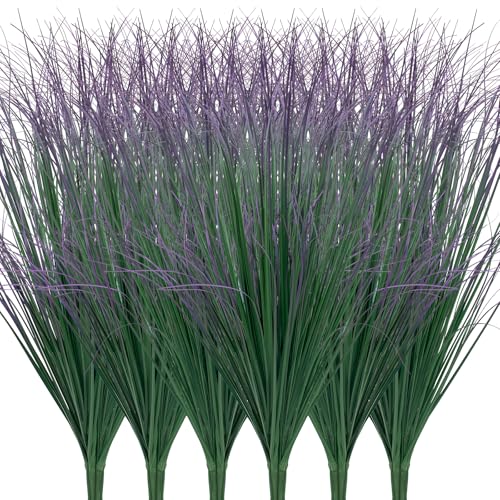 LUZOGA 24Pcs Artificial Grass Plants Faux Shrubs Wheat Grass Artificial Tall Grass Fake Plants for Outdoor DecorArtificial Greenery Stems Weed for Room Indoor Home DecorGreen Purple Tail - Image 1