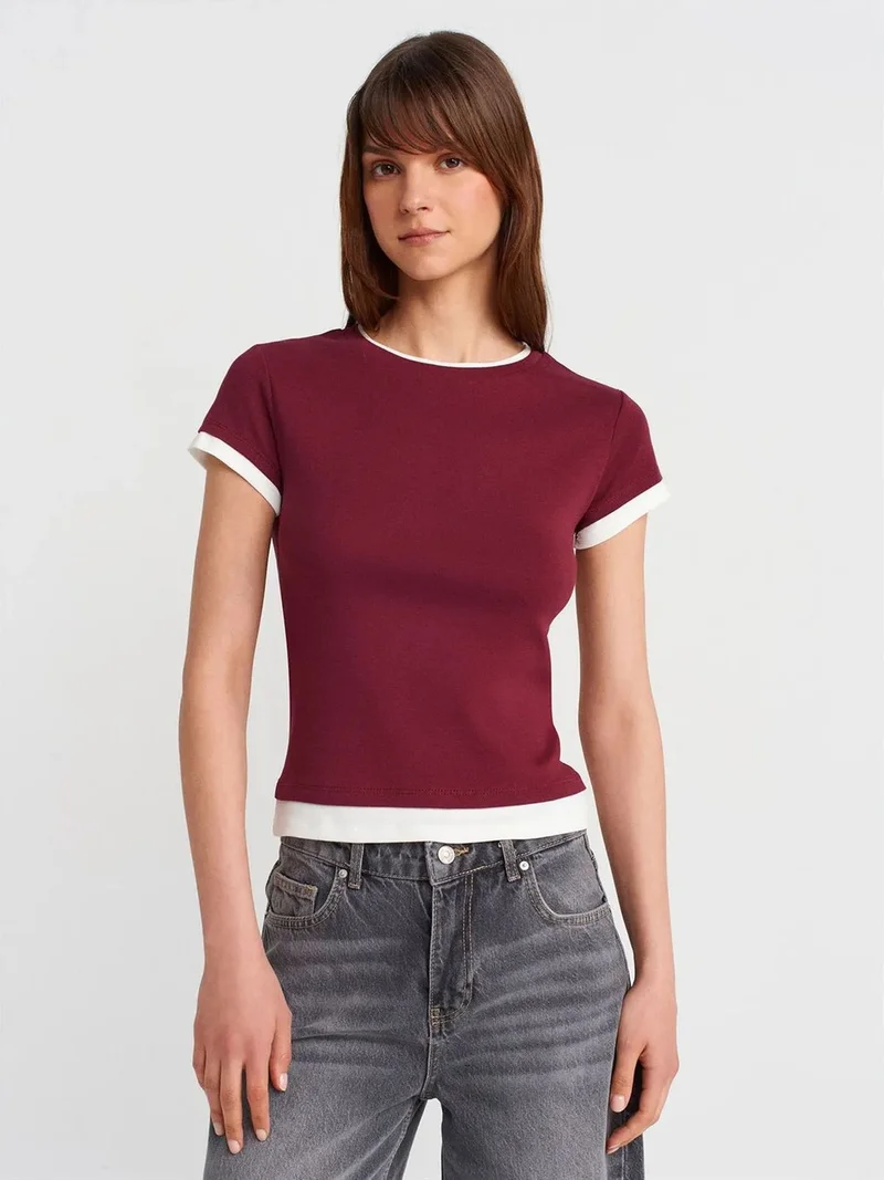 ديلفين DILVIN Women's Slim Fit Cotton Crew Neck T-Shirt