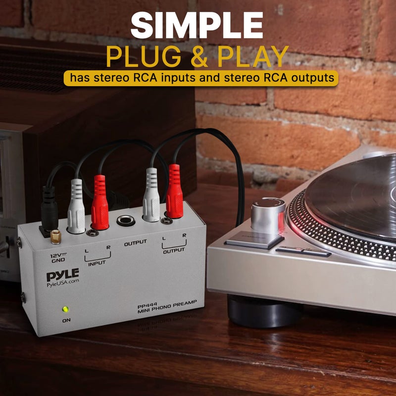 Pyle Ultra Compact Phono Preamp - Mini Turntable Preamp for Audio - Guitar, Microphone - RCA Input/Output for Record Player - Receiver - Amplifier - PP444 - Image 5