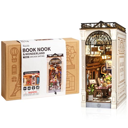 Rolife DIY Book Nook Kits for Adults Miniature Dollhouse Booknook Kit 3D Wooden Puzzle Creative Decorative Bookends Bookshelf Diorama Insert Crafts Hobbies Gifts Arcade Dating - Image 1