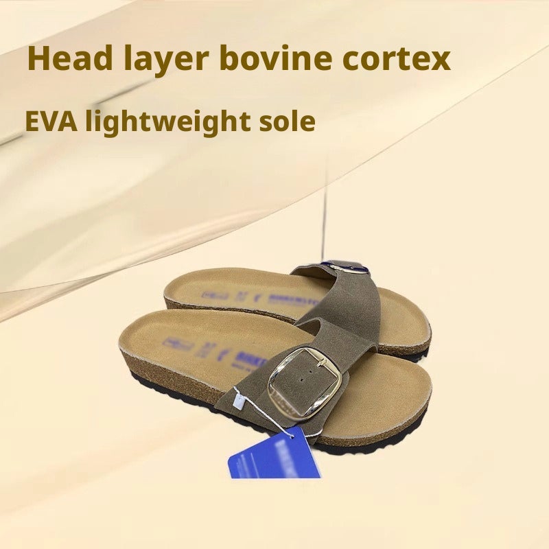 2026 European Fashion One-Strap Thick Sandals Genuine Leather Round Toe EVA Sole - Image 1
