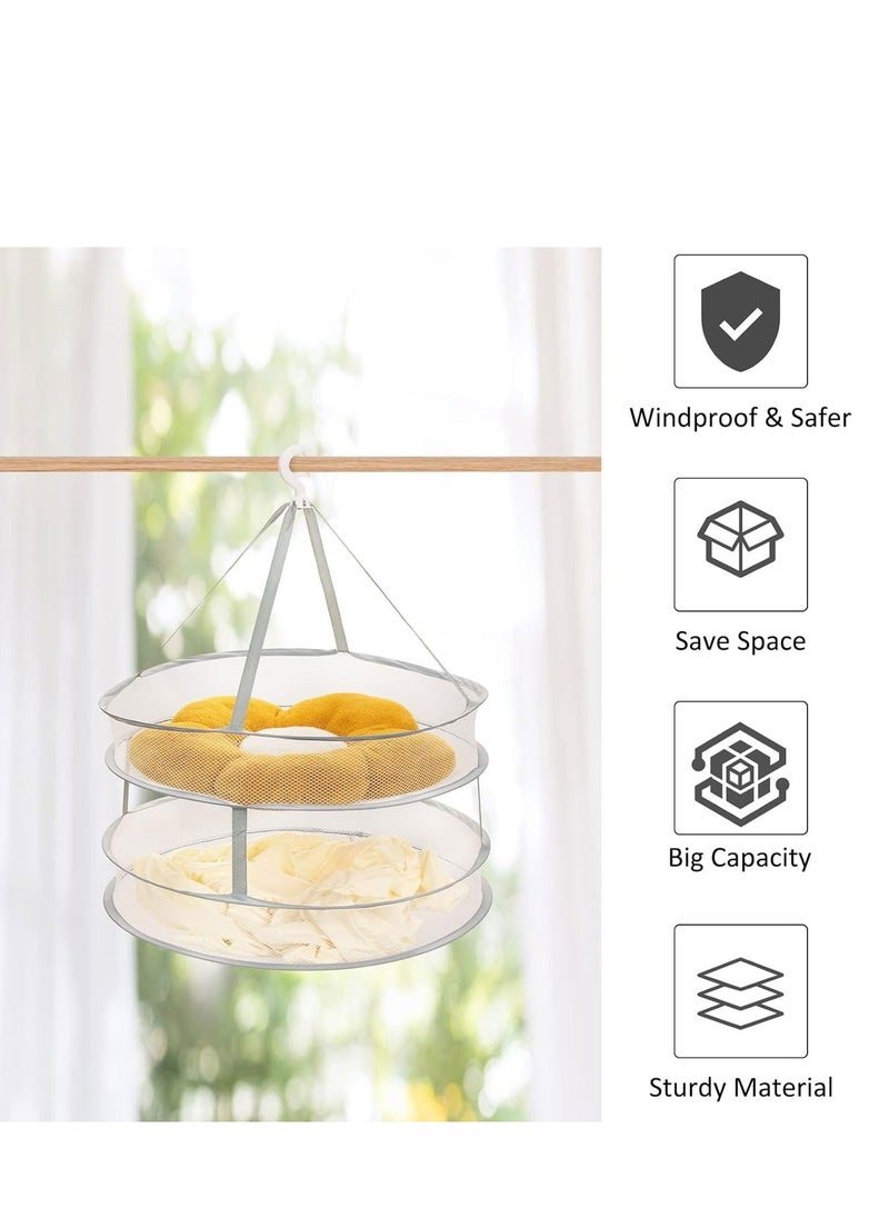 Y&D - Large Folding Clothes Dryer 2Tier Foldable Mesh Hanging Sweater Drying Rack with Windproof Hook Multifunction Lay fold Flat Dry Hanger for Hydroponics Flowers Buds Fruits Seafoods - Image 1
