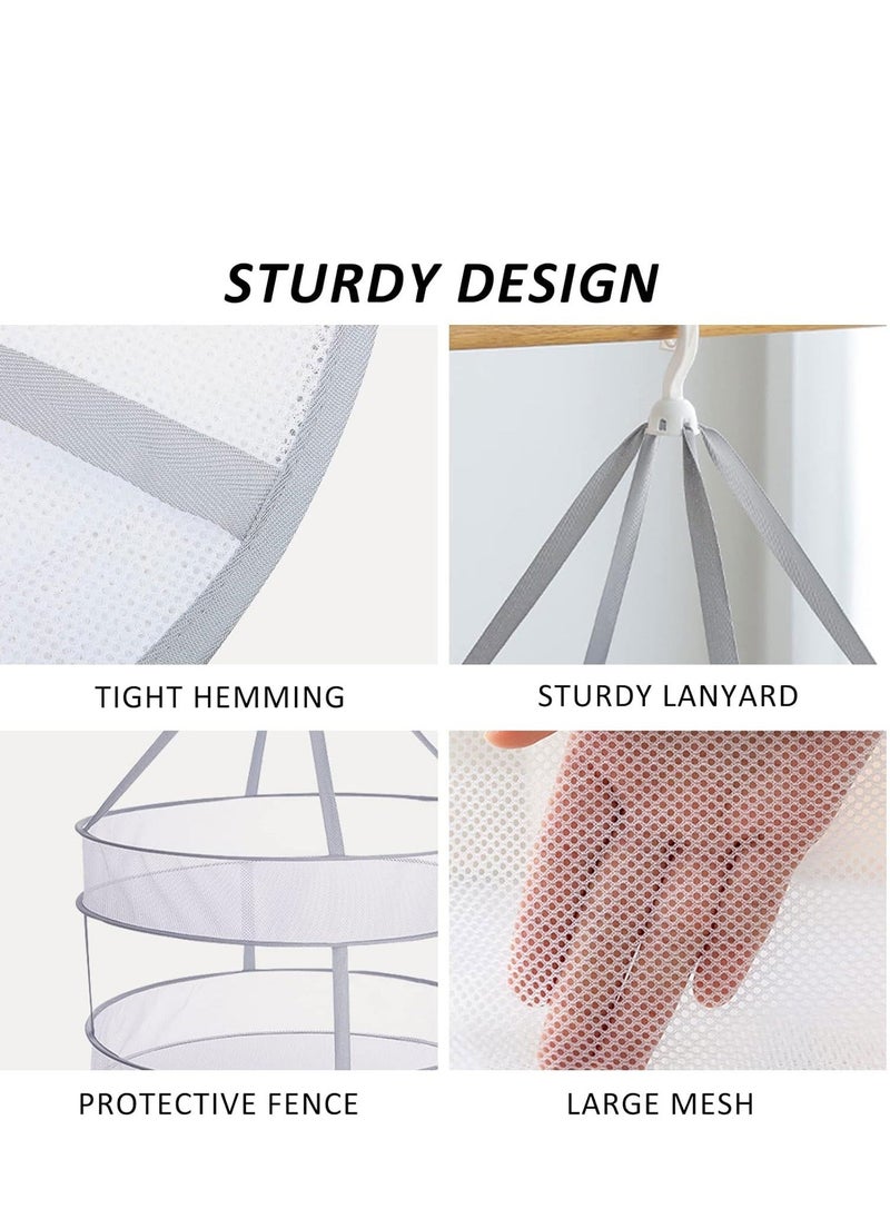 Y&D - Large Folding Clothes Dryer 2Tier Foldable Mesh Hanging Sweater Drying Rack with Windproof Hook Multifunction Lay fold Flat Dry Hanger for Hydroponics Flowers Buds Fruits Seafoods - Image 1