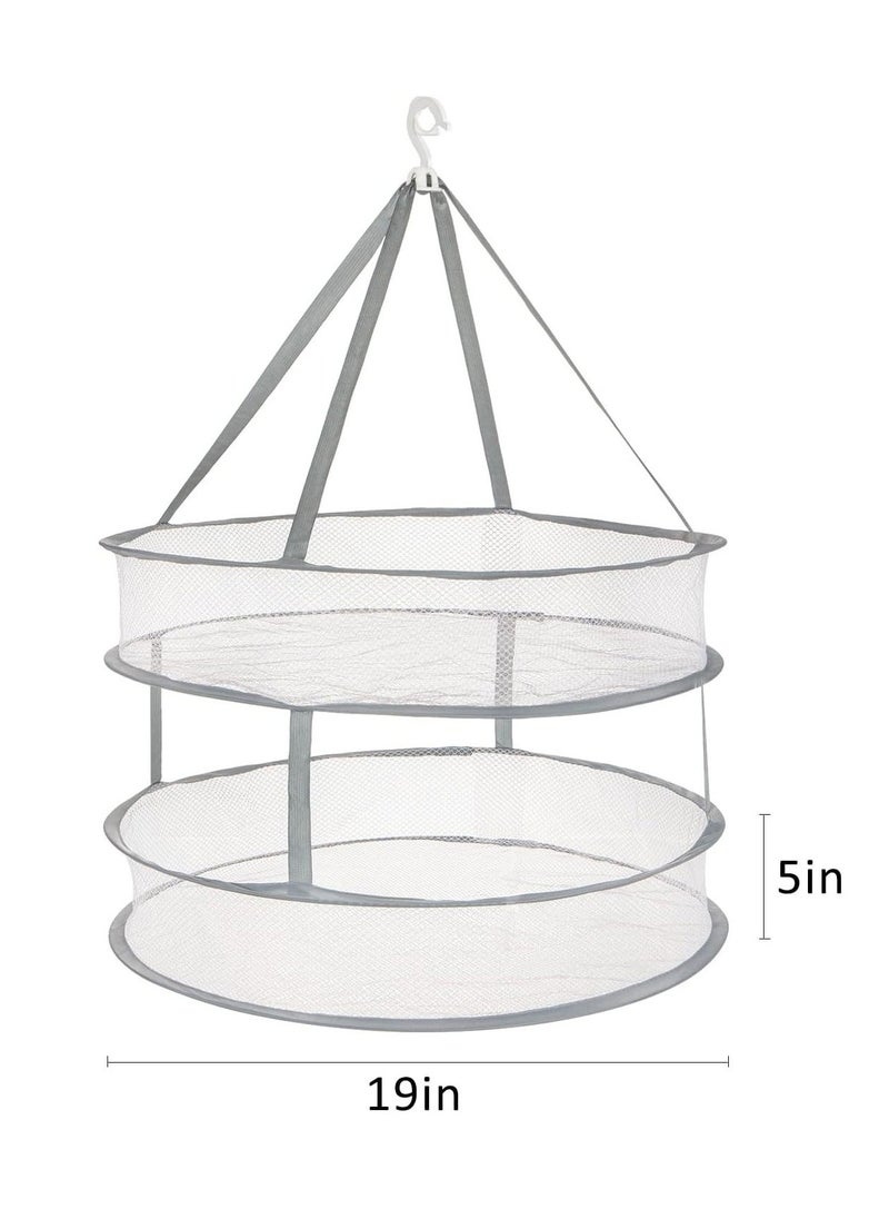 Y&D - Large Folding Clothes Dryer 2Tier Foldable Mesh Hanging Sweater Drying Rack with Windproof Hook Multifunction Lay fold Flat Dry Hanger for Hydroponics Flowers Buds Fruits Seafoods - Image 1