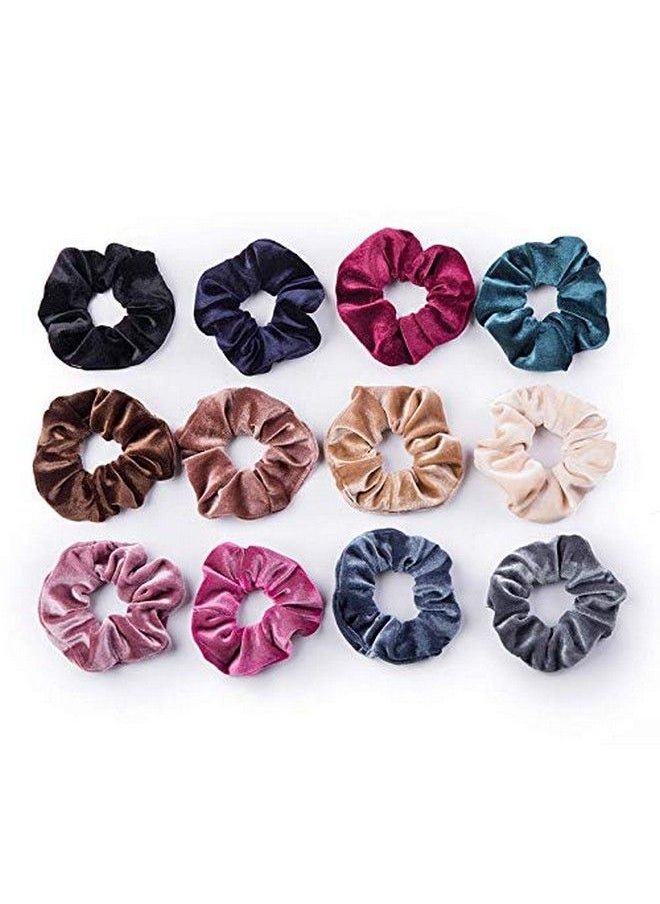 Fameza 12 Pack Velvet Hair Scrunchies Scrunchy Hair Ties Elastic Hair Bands Ropes Scrunchie For Women Or Girls Hair Accessories(12 Colors)  - Image 3