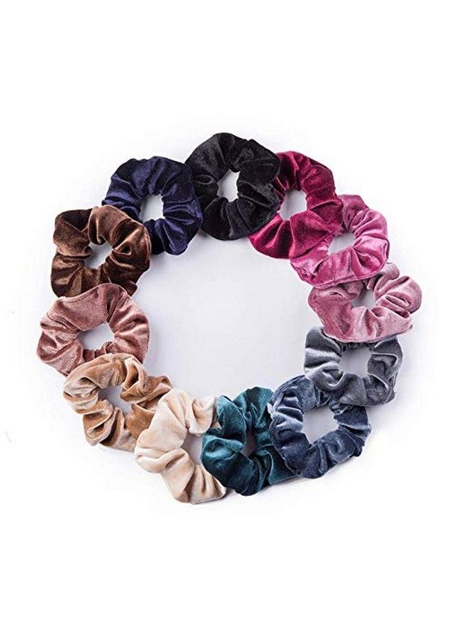 Fameza 12 Pack Velvet Hair Scrunchies Scrunchy Hair Ties Elastic Hair Bands Ropes Scrunchie For Women Or Girls Hair Accessories(12 Colors)  - Image 2