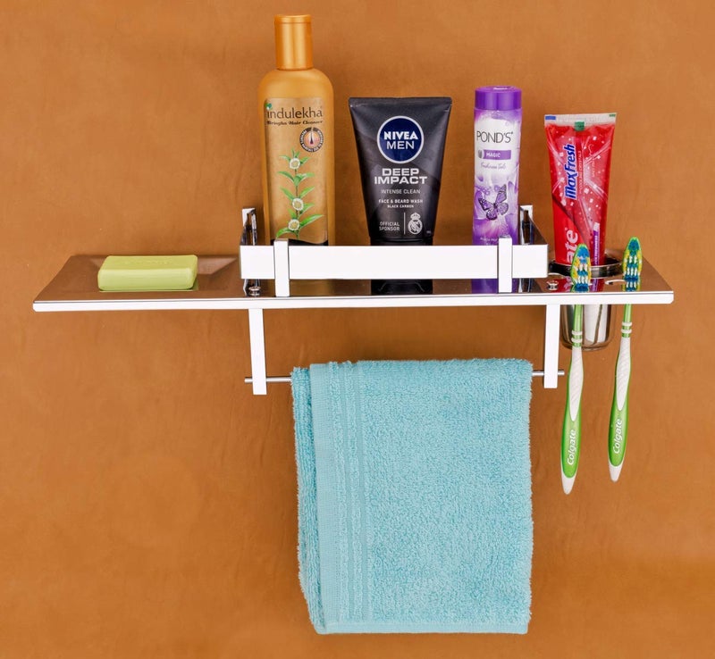 FILOX™ Stainless Steel Bathroom Rack (18 inch Long, 6 inch Wide, Steel Color) - Wall-Mounted Bathroom Shelf Organizer & Rack - Image 1