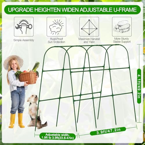 WLLEYAY Large Cucumber Trellis for Raised Bed, U-Shape Garden Trellis for Climbing Plants Outdoor,Adjustable Metal Arch Vegetables Trellis,Plant Support Garden Stakes for Vine (Green,49.2x49.2x23.6) - Image 4