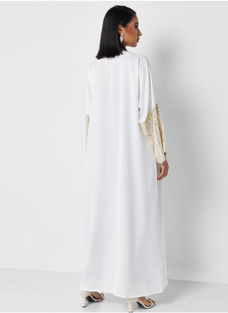 Khizana - Shimmer Hem Abaya With Sheila - Image 1