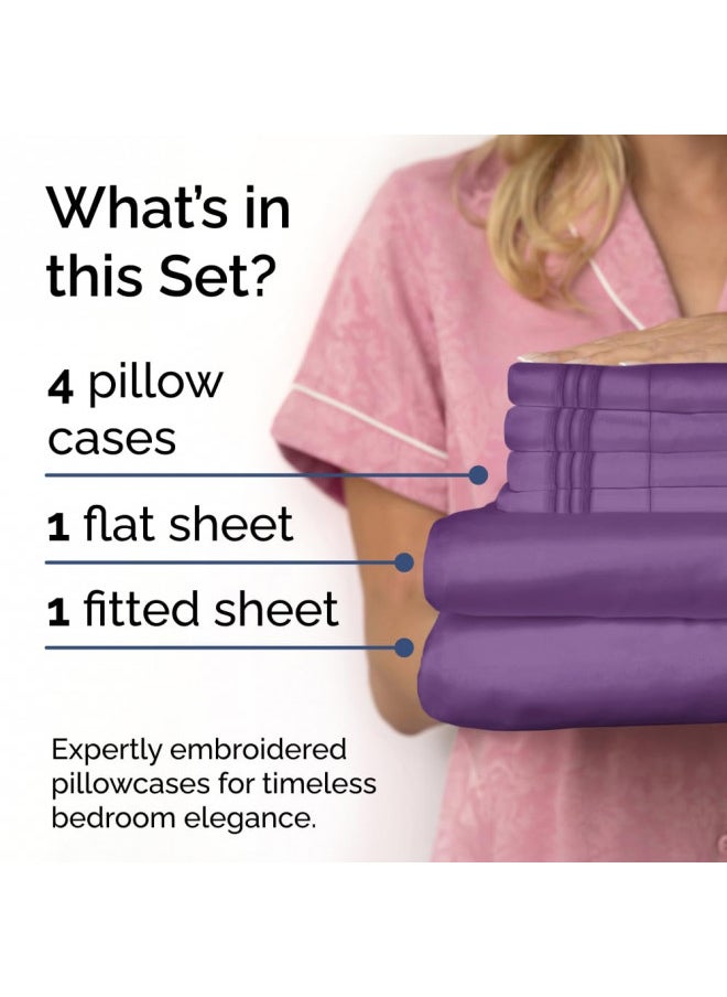 CGK Unlimited - King Size Sheet Set - 6 Piece Set - Hotel Luxury Bed Sheets - Extra Soft - Deep Pockets - Easy Fit - Breathable & Cooling Sheets - Wrinkle Free - Comfy - Purple Bed Sheets - King Sheets 6 PC - Image 1